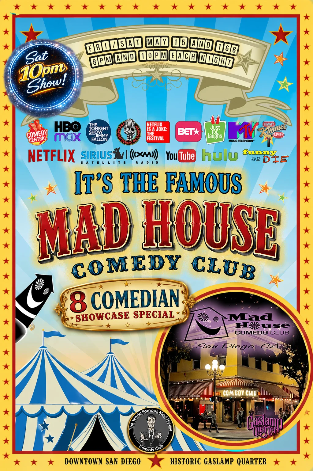2 Seats in the Second Row  - Premium Seating - Sat 10pm Show (enter qty 2 @$36 ea -->)